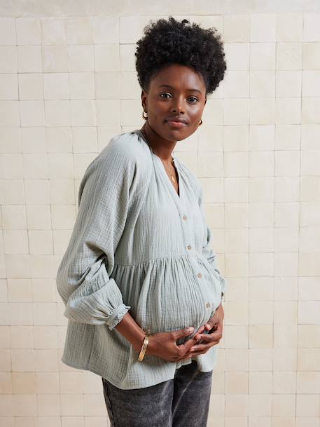 Blouse in Organic Cotton Gauze* for Maternity & Nursing dusky pink+sage green 