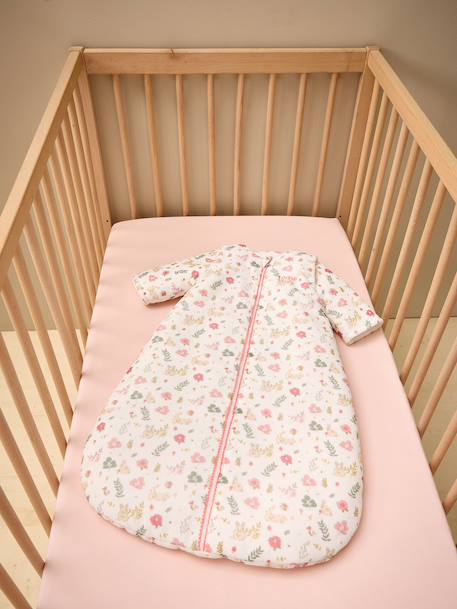 Baby sleeping bag with detachable long sleeves, ENCHANTED RABBIT printed white 