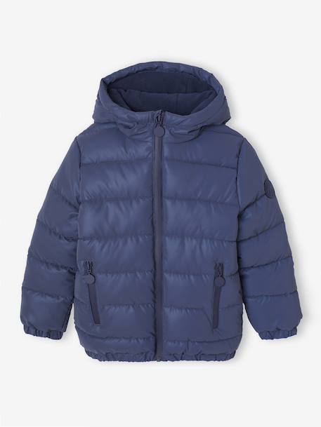Padded Jacket with Polar Fleece Lined Hood, Reflective Effect & Recycled Fibre Padding for Boys Grey+navy blue 