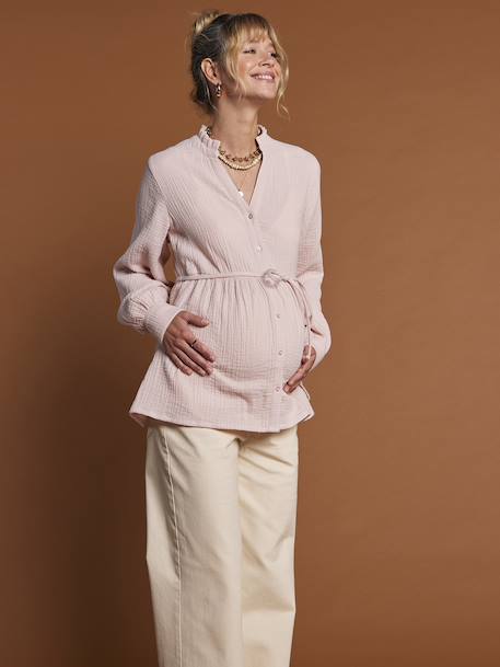 Cotton Gauze Blouse for Pregnancy & Nursing, ENVIE DE FRAISE blush 