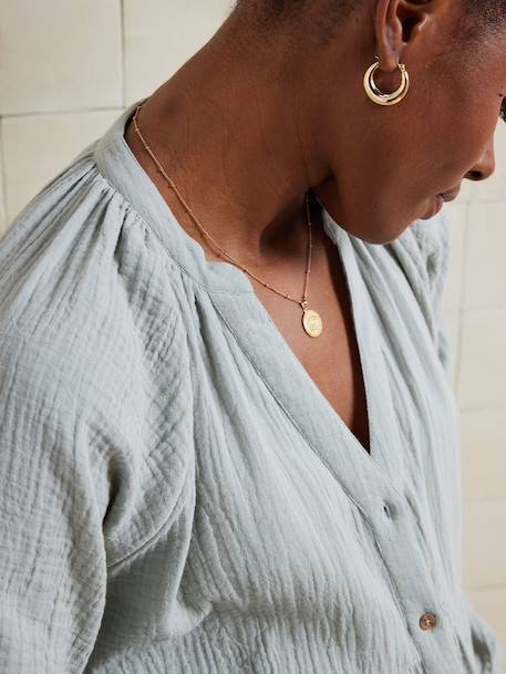 Blouse in Organic Cotton Gauze* for Maternity & Nursing dusky pink+sage green 