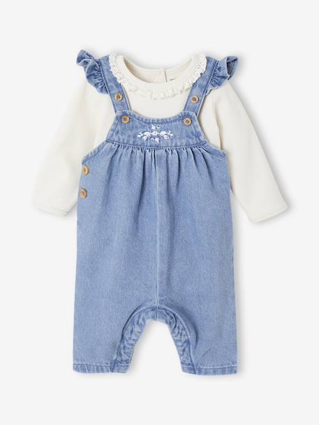 2-Piece Set for Newborns: Denim Dungarees + Bodysuit stone 