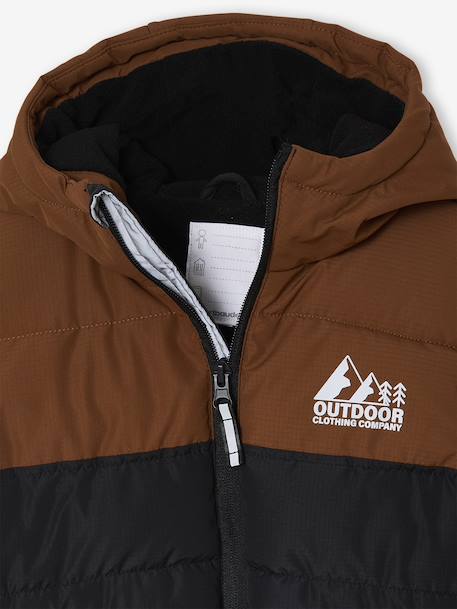 Two-tone Hooded Jacket with Recycled Polyester Padding, for Boys brown+sage green 