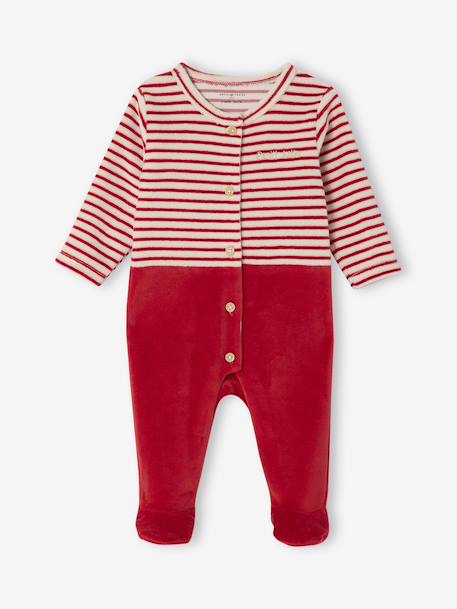 Velour Christmas Sleepsuit & Beanie Set, ENVIE DE FRAISE red 