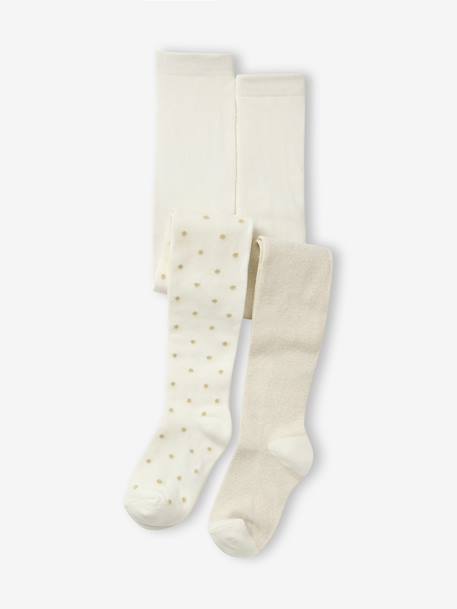 Pack of 2 Pairs of Iridescent Tights for Girls ecru 