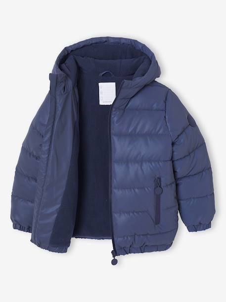 Padded Jacket with Polar Fleece Lined Hood, Reflective Effect & Recycled Fibre Padding for Boys Grey+navy blue 