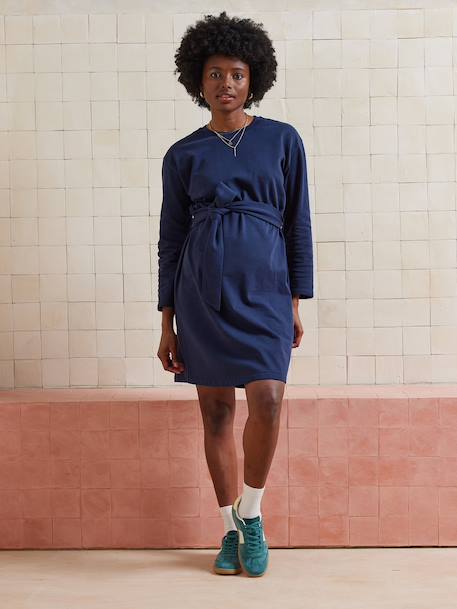 Fleece Sweatshirt Dress for Maternity navy blue 