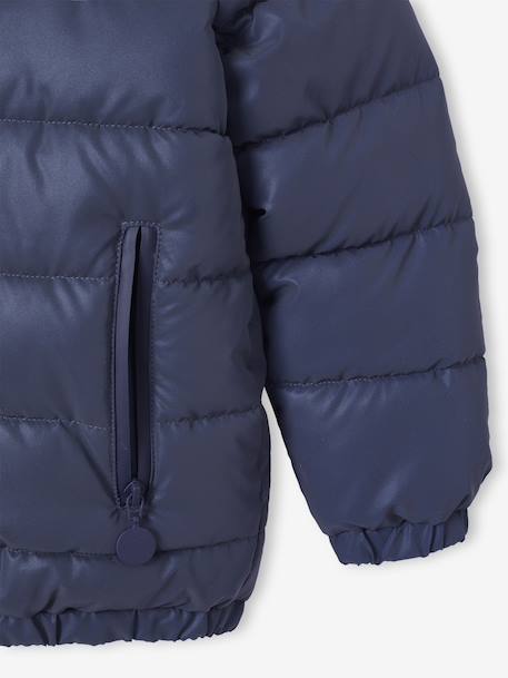 Padded Jacket with Polar Fleece Lined Hood, Reflective Effect & Recycled Fibre Padding for Boys Grey+navy blue 