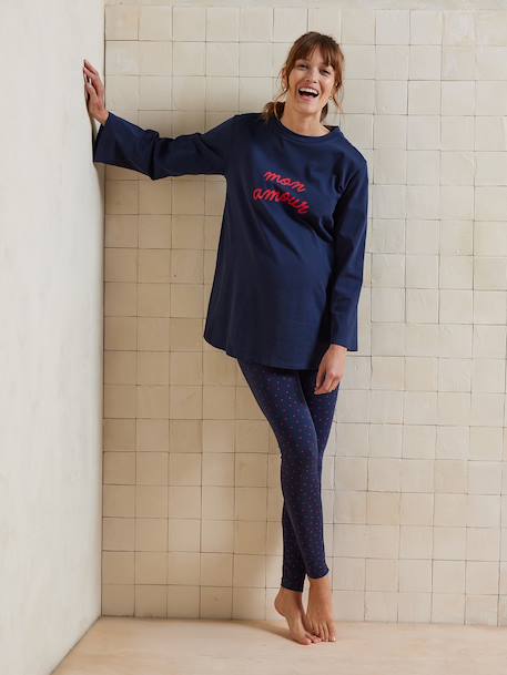 Set of 2-Piece 'Mon Amour' Pyjamas for Maternity navy blue 