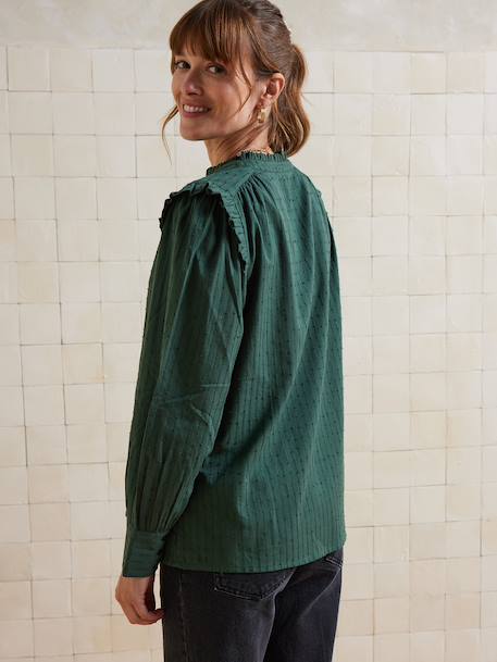 Openwork Cotton Blouse for Maternity & Nursing fir green 