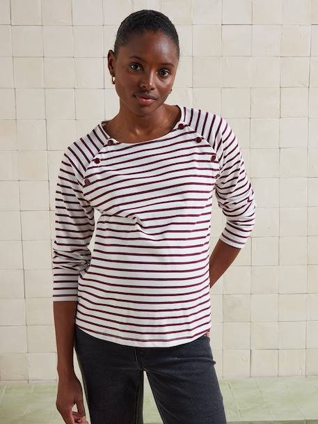 Striped nursing clothes t-shirt in organic cotton* bordeaux red 