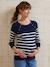Striped nursing clothes jumper with raglan openings navy blue 