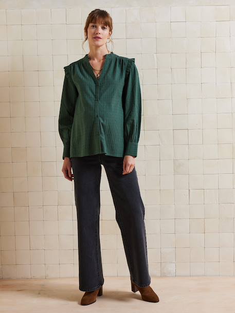 Openwork Cotton Blouse for Maternity & Nursing fir green 
