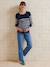 Striped nursing clothes jumper with raglan openings navy blue 