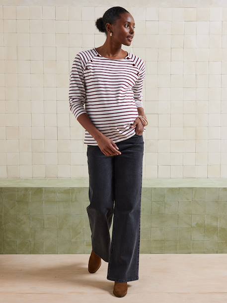 Striped nursing clothes t-shirt in organic cotton* bordeaux red 