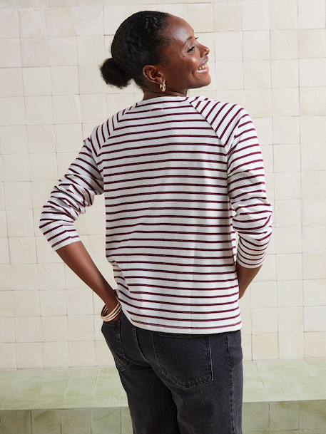 Striped nursing clothes t-shirt in organic cotton* bordeaux red 
