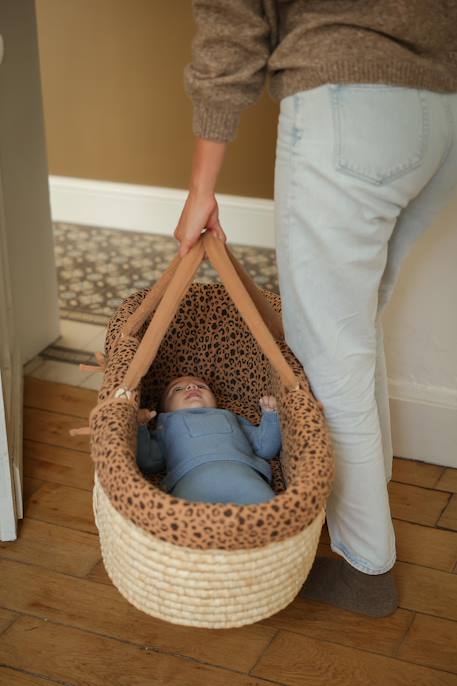 Moses Basket in Woven Natural Fibres for Babies, ENVIE DE FRAISE 0016+beige+sage green 