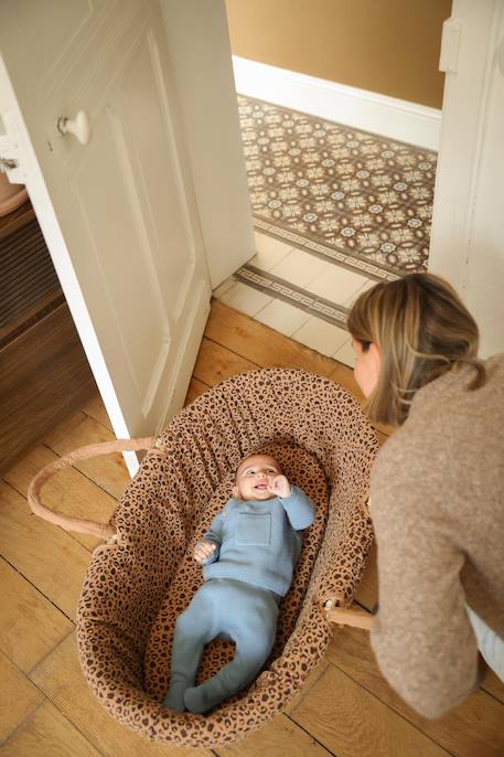 Moses Basket in Woven Natural Fibres for Babies, ENVIE DE FRAISE 0016+beige+sage green 
