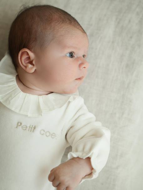Pack of 2 Sleepsuits in Velour for Newborn Girls, ENVIE DE FRAISE ecru 