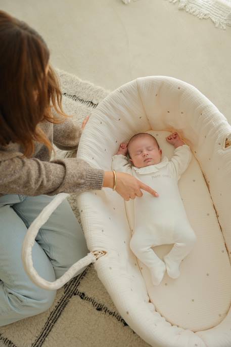 Moses Basket in Woven Natural Fibres for Babies, ENVIE DE FRAISE 0016+beige+sage green 