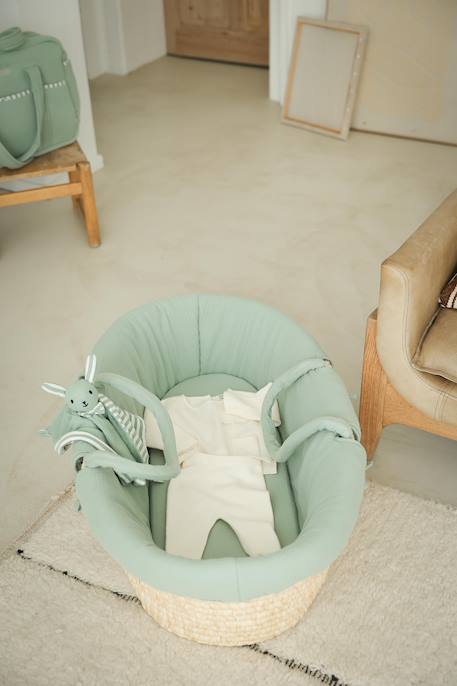 Moses Basket in Woven Natural Fibres for Babies, ENVIE DE FRAISE 0016+beige+sage green 