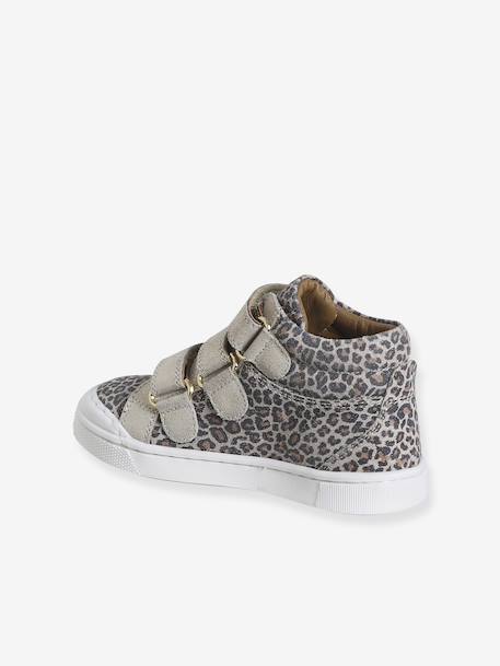 Hook-and-Loop Leather Trainers for Girls, Designed for Autonomy gold+navy blue+printed beige 