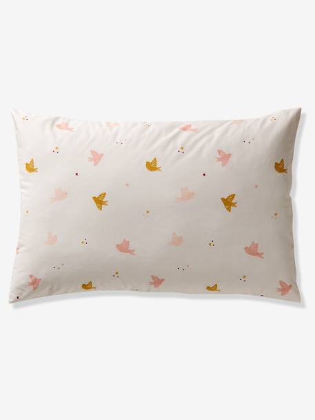 Duvet cover set + essential children's HIRONDELLES pillowcase, with recycled cotton printed white 