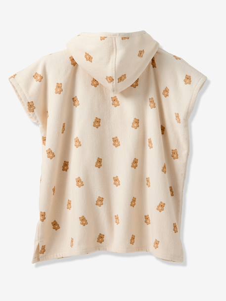 Customisable PETIT OURS baby bath poncho, with recycled cotton printed white 