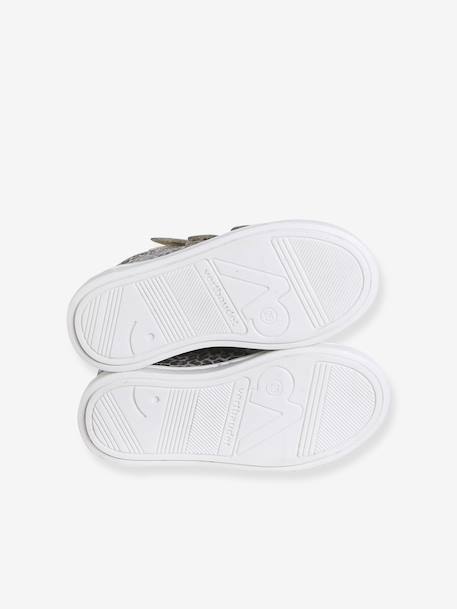 Hook-and-Loop Leather Trainers for Girls, Designed for Autonomy gold+navy blue+printed beige 