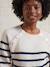 Nautical Style Jumper with Shoulder Openings for Maternity & Nursing marl beige+navy blue 