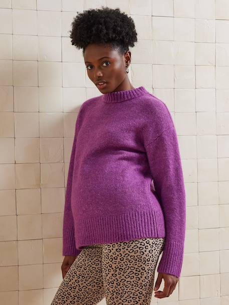Round-Neck Jumper for Nursing, in Jersey Knit with Wool anthracite+fuchsia 
