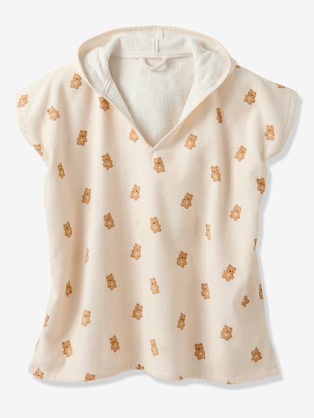 Customisable PETIT OURS baby bath poncho, with recycled cotton printed white 