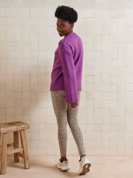 Round-Neck Jumper for Nursing, in Jersey Knit with Wool anthracite+fuchsia 