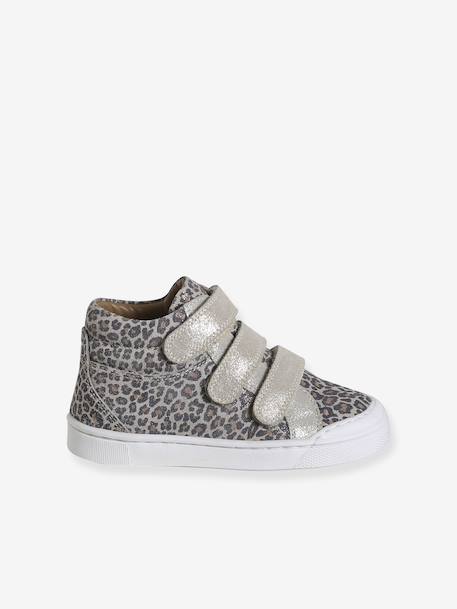 Hook-and-Loop Leather Trainers for Girls, Designed for Autonomy gold+navy blue+printed beige 