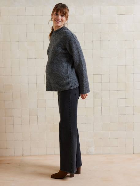 Round-Neck Jumper for Nursing, in Jersey Knit with Wool anthracite+fuchsia 
