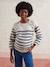 Nautical Style Jumper with Shoulder Openings for Maternity & Nursing marl beige+navy blue 