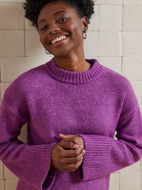 Round-Neck Jumper for Nursing, in Jersey Knit with Wool anthracite+fuchsia 