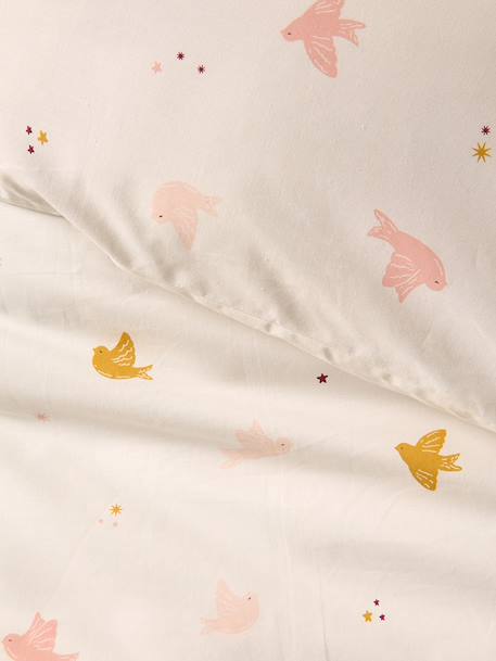 Duvet cover set + essential children's HIRONDELLES pillowcase, with recycled cotton printed white 