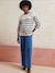 Nautical Style Jumper with Shoulder Openings for Maternity & Nursing marl beige+navy blue 