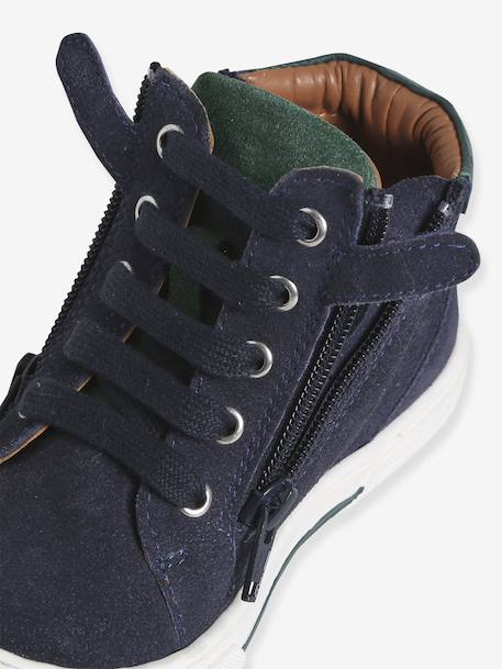 High-Top Leather Shoes for Boys brown+navy blue 
