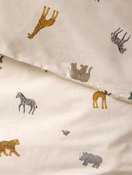 Essential WILD ANIMALS duvet cover set + pillowcase for children, with recycled cotton printed white 
