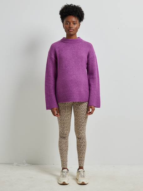 Round-Neck Jumper for Nursing, in Jersey Knit with Wool anthracite+fuchsia 