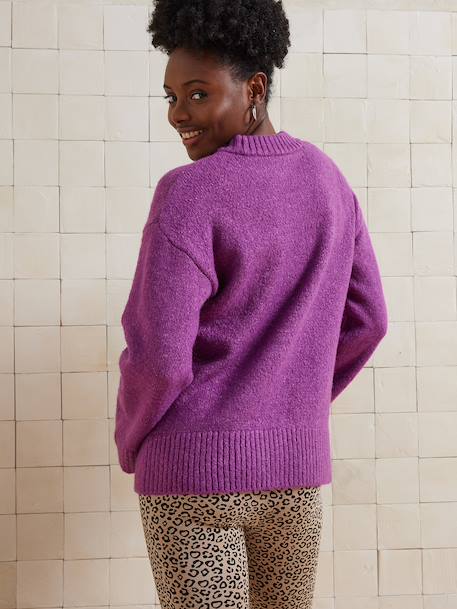Round-Neck Jumper for Nursing, in Jersey Knit with Wool anthracite+fuchsia 