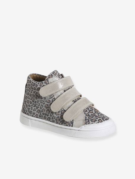 Hook-and-Loop Leather Trainers for Girls, Designed for Autonomy gold+navy blue+printed beige 