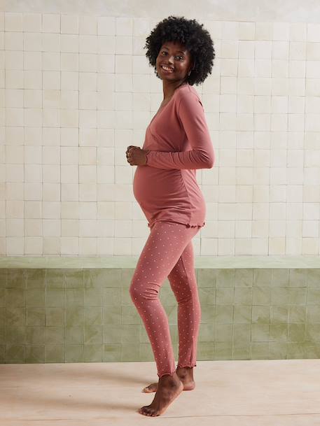Set of 2-piece organic cotton* maternity and nursing pyjamas old rose 