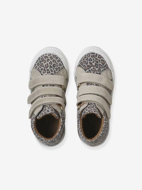Hook-and-Loop Leather Trainers for Girls, Designed for Autonomy gold+navy blue+printed beige 