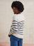 Nautical Style Jumper with Shoulder Openings for Maternity & Nursing marl beige+navy blue 
