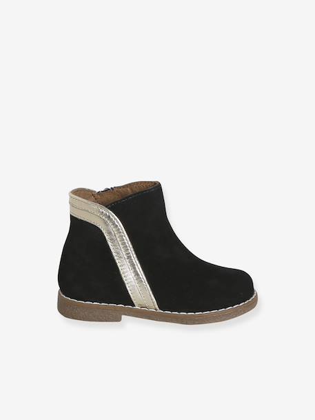 Zipped Leather Boots for Babies black+gold 