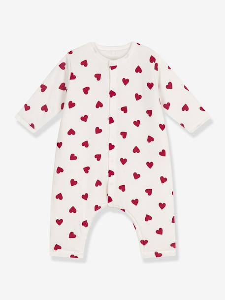 Quilted Cotton Jumpsuit with Heart Print for Babies, PETIT BATEAU white 