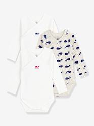 Pack of 3 Printed Long-Sleeved Wrapover Bodysuits for Babies, PETIT BATEAU